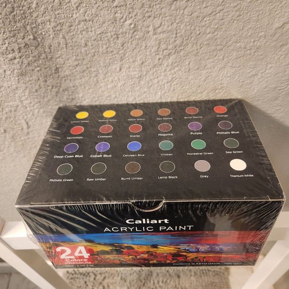 NEW 24 Caliart Acrylic Paint Set colors (59ml, 2oz) Art Craft Paints 12 brushes - Picture 2 of 8